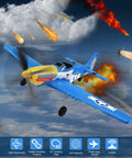 P51D Mustang RC Plane 4 Channel Fighter With 6 Axis Gyro Stabilization in action with fiery explosions background