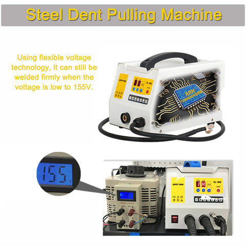 Heavy Duty Car Dent Repair Welder Kit with 220V digital inverter pulse welding showing voltage display at 155V
