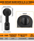 Rotary Burr For Wood Carving, 5/8-11 Threaded Ball Gouge Grind Head For 4 1/2 To 5 Inch Angle Grinders, Carbon Steel Shaping Bit