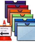 Set Of Six Traffic Cone Sleeve Covers With Pockets For Caution Signs And Outdoor Safety Includes Orange Blue Green Red Purple Colors