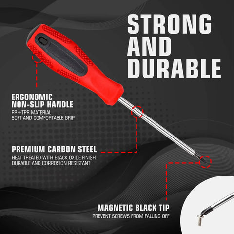 Close-up of a screwdriver from the Magnetic Screwdriver Set With Rack And Accessories For DIY Projects showing ergonomic handle and magnetic tip.