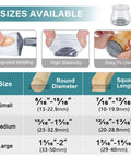 Comparative diagram of 24 Pack Round Silicone Felt Chair Leg Protectors for different furniture leg sizes and types.