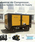 Heavy Duty Rotary Screw Air Compressor With 100L Or 500L Tank And Integrated Air Dryer For Continuous Factory Pneumatic Output, side view.