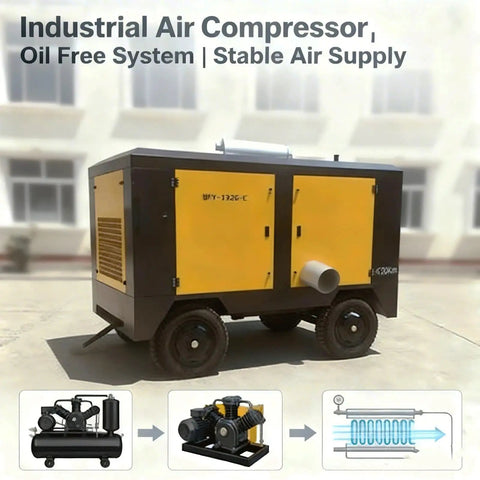 Heavy Duty Rotary Screw Air Compressor With 100L Or 500L Tank And Integrated Air Dryer For Continuous Factory Pneumatic Output, side view.