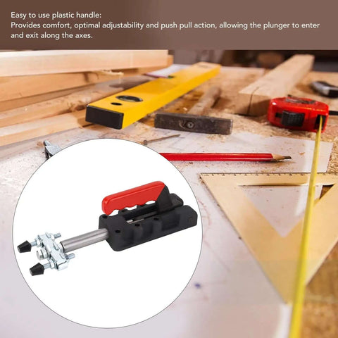 Beefy Double Head Push Pull Clamp, 2500kg Capacity and 75mm Stroke, on a woodworking table with tools