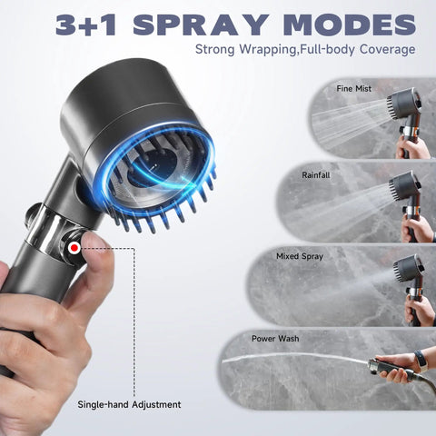 Gray Filtered Shower Head With High Pressure Handheld And Four Removable Spray Modes, 3 Stage Filtration Removes 99 Percent Hard Water Impurities, Rust Resistant ABS Shower Head For Power Washing Tub Tile And Pet Bath Cleanup