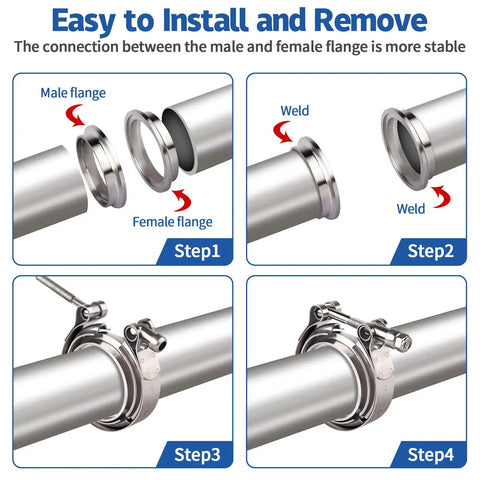 Installation guide for 2Pcs V Band Flange Clamp Kits, 3 Inch Stainless Steel Exhaust V Band Clamp With Male And Female Quick Release Flat Flange Assembly For Turbo Downpipes And Exhaust System.