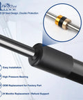 Close-up of Built Tough Rear Hatch Shock Strut for 2005 2013 Chevrolet Corvette showing black rubber end and oil seal design.