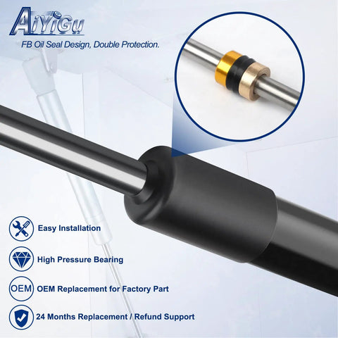 Close-up of Built Tough Rear Hatch Shock Strut for 2005 2013 Chevrolet Corvette showing black rubber end and oil seal design.