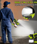 Kick Your DIY Projects Into High Gear With This Cordless Automatic Paint Sprayer Tool Only Compatible With Ryobi 18V Batteries No Cords Just Effortless Precision Finishing in use with built-in LED light.