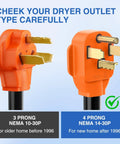 No Sweat 50 Ft Ev Dryer Extension Cord 4 Prong Nema 14 30 Plug showing two types of dryer plugs, 3 prong and 4 prong.
