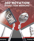 4 In 1 Telescoping Inspection Mirror Kit With LED Light Flexible Reach Magnetic Pickup And Interchangeable Round And Square Heads for automotive maintenance