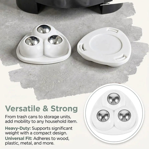 12pcs Self Adhesive Furniture Casters ABS Steel 360 Degree, heavy-duty tri-caster design for versatile mobility on surfaces.