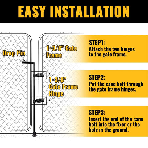 Installation guide for Heavy Duty Gate Drop Rod for Chain Link Fences One And Three Eighths Inch OD Frame Black Powder Coated