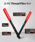 TOMMARS 3-Pc thread file set with red handles and black carbon steel bodies for restoring external SAE/Metric threads