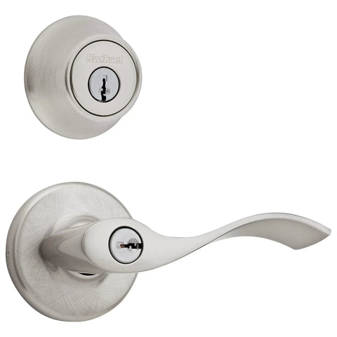 15 CP Single Cylinder Deadbolt Combo Pack With Balboa Entry Lever In Satin Nickel For Exterior Doors, Keyed Entry