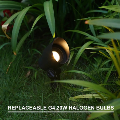 Eight Pack Low Voltage Landscape Lights With 20W Halogen Bulbs Deliver 145 Lumen Warm White Spotlighting for Yards, Pathways