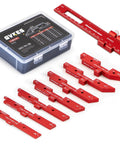 Top Tier Dead Nuts Precise 8 Piece 6061 T6 Aluminum Setup Blocks Pro Grade Woodworking Gauge Set with red blocks and case.