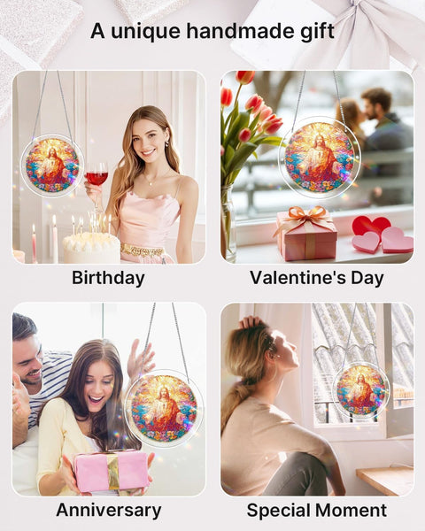 Colorful Acrylic Suncatcher Puzzle Window Decor Kit With Hanging Chain And Hook, 8.9 Inch for special moments and gifts