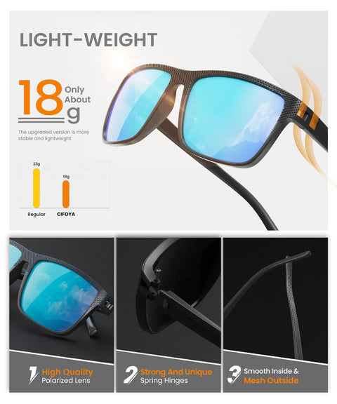 Polarized Square Sunglasses For Men And Women, UV Protection, Classic Black Frame For Fishing Driving Golf, Shatter Resistant