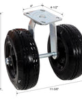 8 Inch Black Flat Free Swivel Caster With Dual PU Foam Wheels And Roller Bearings Heavy Duty 660 Lbs Load Capacity Zinc Plated Industrial Caster For Rough Floors And Fragile Equipment Transport, front view