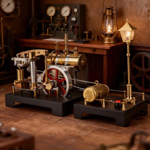 Full Metal Steam Engine Kit With Boiler 85 Piece DIY Assembly Stationary Model Includes Steam Generator And Lamp Scene Display Realistic Power Plant Style Build For Gearheads And Gift Givers, metal desktop model