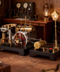 Full Metal Beam Steam Engine With Live Power Generator Model Kit Vintage Street Lamp Scene showing detailed brass engine and lamp