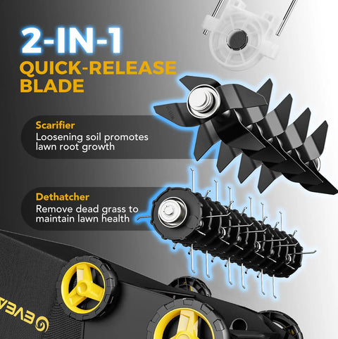 2-in-1 quick-release blade of 16 Inch 2 In 1 Electric Dethatcher And Scarifier With 5 Position Depth Adjustment close-up