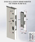Installation dimensions of Top Tier Euro Mortise Storm Door Lock Body Featuring Adjustable 22 To 26 Mm Backset and Reversible Latch.
