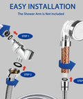 Installation steps for Silver High Pressure Shower Head With Filters, Purifying Handheld Detachable Showerhead, hose included.
