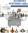 Killer Automatic Labeling Machine For Round Bottles Cans Jars Handles 10-220Mm Labels with bottle positioning features.