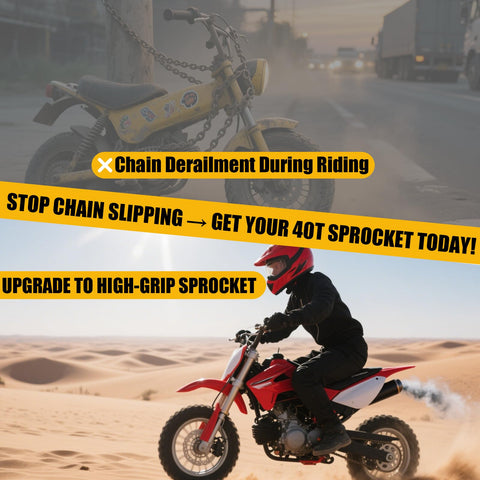 Image showing the benefits of using 40T Steel Rear Sprocket for Mini Bikes 6 Hole Direct Replacement With Wrench Included.