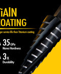 Close-up of Four Spiral Flute Cobalt Step Drill Bit For Metal And Plastic showing TiAlN coating and durability specs.