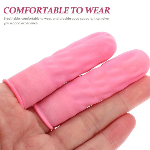 Premium Latex Finger Cots 100 Pack Anti Static Breathable Protective Covers For Smooth Precision Tasks shown on hand
