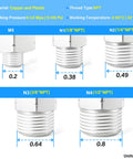 Diagram showing Heavy Duty Elbow And Straight Push To Connect Fittings, sizes M5 to N4, copper and plastic, pressure up to 145 psi.
