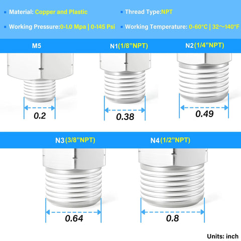 Easy Push To Connect Pneumatic Fittings Straight Male One Eighth Inch Tube OD To One Eighth Inch NPT Thread Quick Connect chart