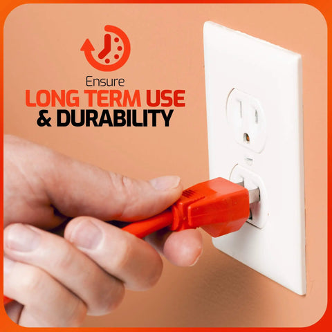 Orange Indoor Outdoor Extension Cord 18 Feet With 1 Outlet 3 Prong 16 Gauge Heavy Duty UL Approved Power Cable in use
