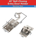 45 Degree Stainless Steel Entry Door Holder for RVs With Spring Loaded Self Closing Mechanism and Heavy Duty Angled T Handle Design