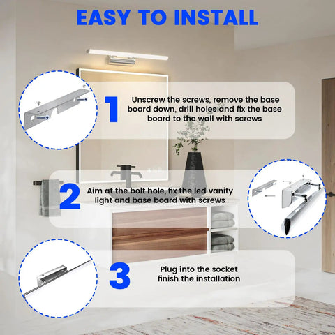 Installation guide for 22 Inch Dimmable LED Vanity Light For Bathroom With Three Color Temperature Options 3000K 4000K 6000K Remote