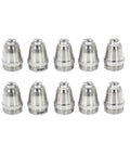 0.45 Inch Plasma Cutter Nozzles Tip Consumables 50 Pack For AG-60 in a row, metal nozzles on white background
