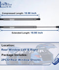 Rear Window Glass Shocks And Liftgate Struts Kit for Jeep Liberty 2002-2007, compressed and extended view dimensions 2 pcs