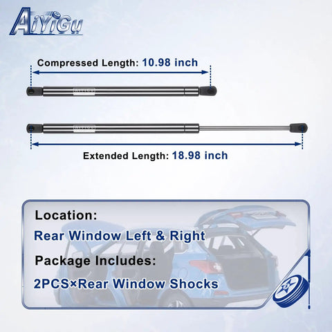 Rear Window Glass Shocks And Liftgate Struts Kit for Jeep Liberty 2002-2007, compressed and extended view dimensions 2 pcs