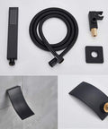 Badass Matte Black Wall Mount Shower Combo With Thermostatic Dial And Air Boost Tech including handheld sprayer and spout.