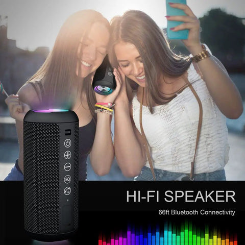 Rugged Portable Bluetooth Speaker With 24W Stereo Sound Deep Bass TWS Pairing IPX7 Waterproof 30 Hours Playtime with RGB lights