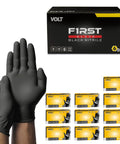 Top Shelf Black Nitrile Gloves 6 Mil Heavy Duty Disposable Work Gloves With Solid Grip Texture Latex Free Powder Free Crafted For Kitchen Cooking Industrial Jobs And Daily Grind 100 Pack Medium, black nitrile gloves displayed with packaging.