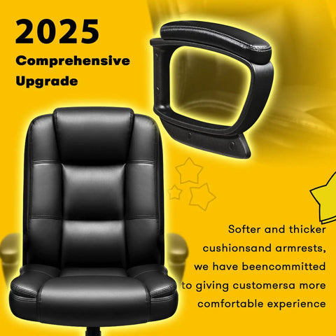 Leather Office Chair With Ergonomic Lumbar Support And Adjustable Armrests Padded Flip Up Arms Black All Day Comfort Visualization