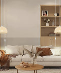 Living room with Plug In Pendant Light With 16ft Rattan Boho Woven Hanging Cord showcasing arc design and cream finish.