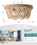 Stylish Boho Fandelier Ceiling Fan With Built In Light And Wireless Remote Six Speeds Low Profile Flush Mount with wood beads, 20 inch size.
