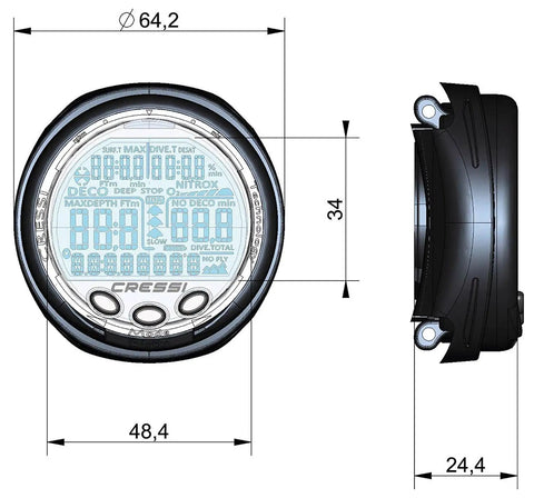 Diagram of Must Have Scuba Wrist Computer For Divers With Depth, Dive Time, Decompression Alerts, Ascent Rate And Surface Interval Tracking, A Two Button Dive Console That Keeps Dive Data Real