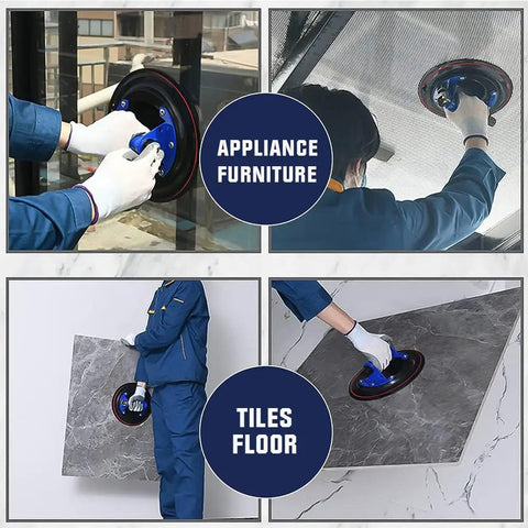 Heavy Duty Glass Lifting Suction Cups 2 Pack, 8 Inch Tile Vacuum Tool With Barometer Display in use on glass and tile